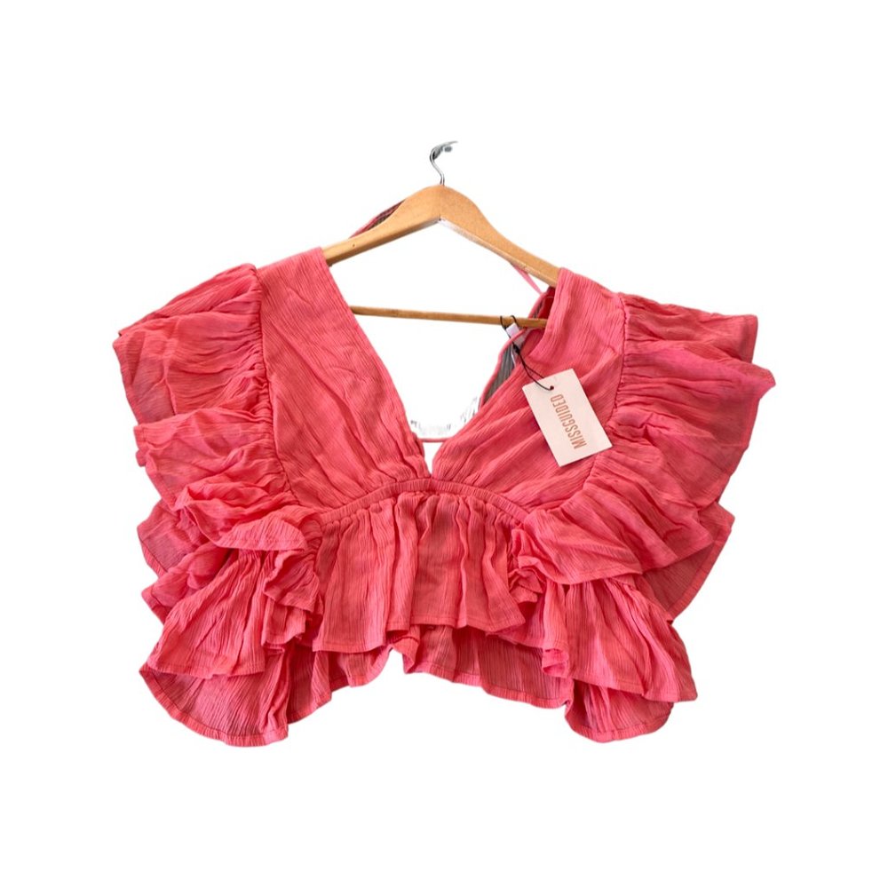coral frill sleeve plunge top